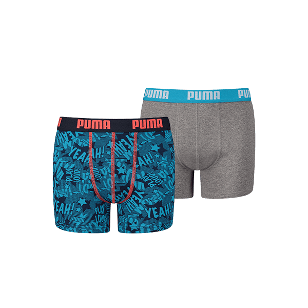 Puma - Kids Play Loud Print Boxer 2-pack - Bleu/ Grey Boxershort Puma