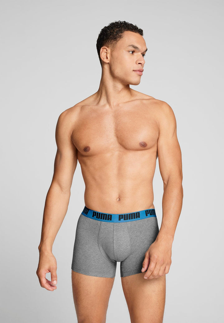 Puma - Basic Boxer 2-pack - 701226387 - 019 Grey Melange/ Speed Blue Boxershort Puma 