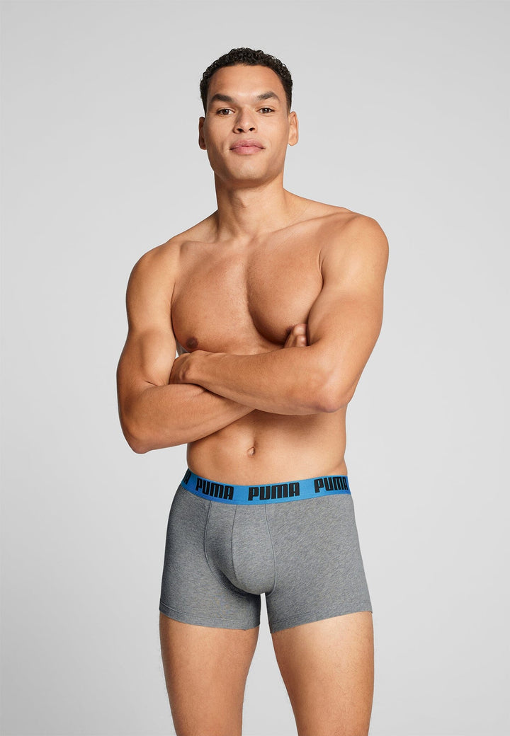 Puma - Basic Boxer 2-pack - 701226387 - 019 Grey Melange/ Speed Blue Boxershort Puma 