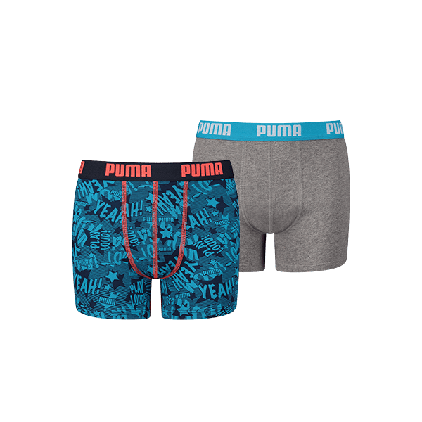 Puma - Kids Play Loud Print Boxer 2-pack - Bleu/ Grey Boxershort Puma 