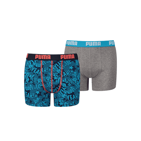 Puma - Kids Play Loud Print Boxer 2-pack - Bleu/ Grey Boxershort Puma 